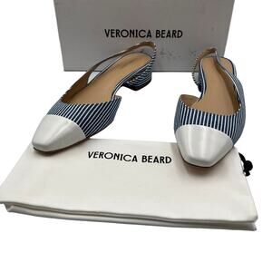Veronica Beard Cecile Striped Slingback Block Heel Ballerina Pumps Blue Sz 10M